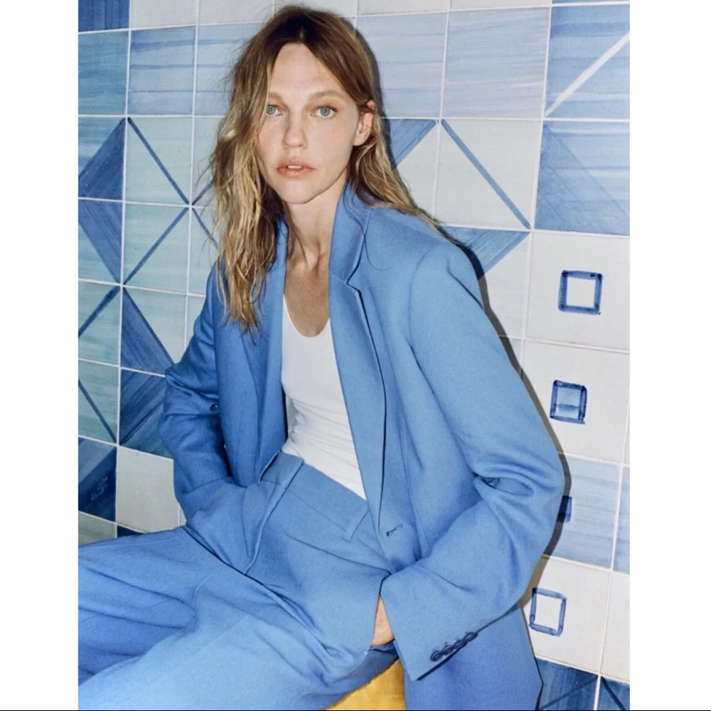 NEW Zara Collection Linen Blue Trousers | S